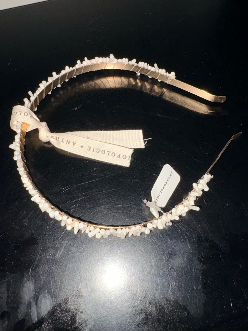 Anthropologie Ivory Pearl Chip Headband
